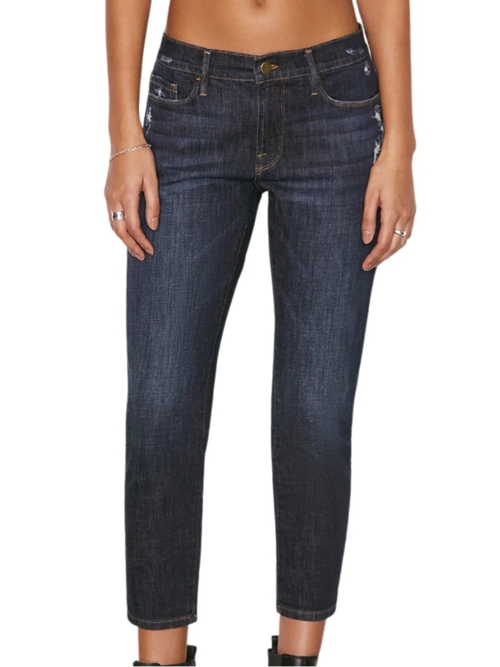FRAME Le Garçon Jeans Women’s Size 32 Dark Wash Distressed Straight Crop
